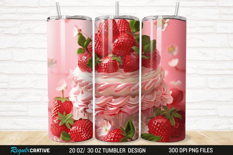 3D Strawberry Cake 20/30oz Skinny Tumbler example image 1