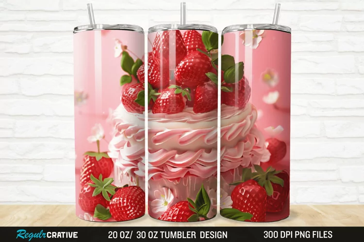 3D Strawberry Cake 20/30oz Skinny Tumbler