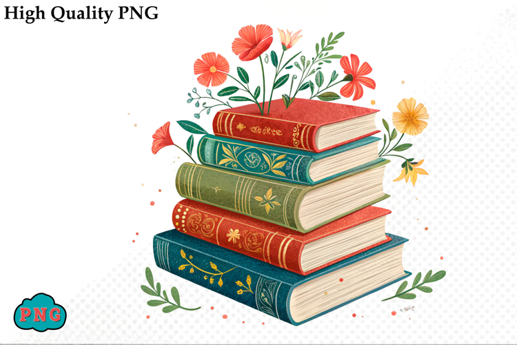 Watercolor Floral Books Clipart PNG