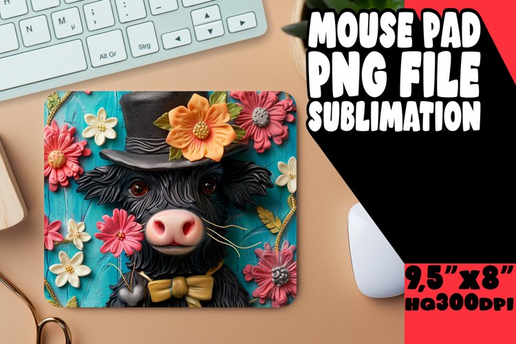 Whimsical 3D Cow Design Mouse Mat