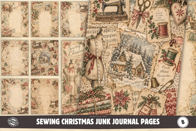 Sewing Christmas Junk Journal Pages example image 1