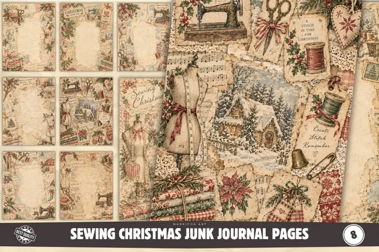 Sewing Christmas Junk Journal Pages