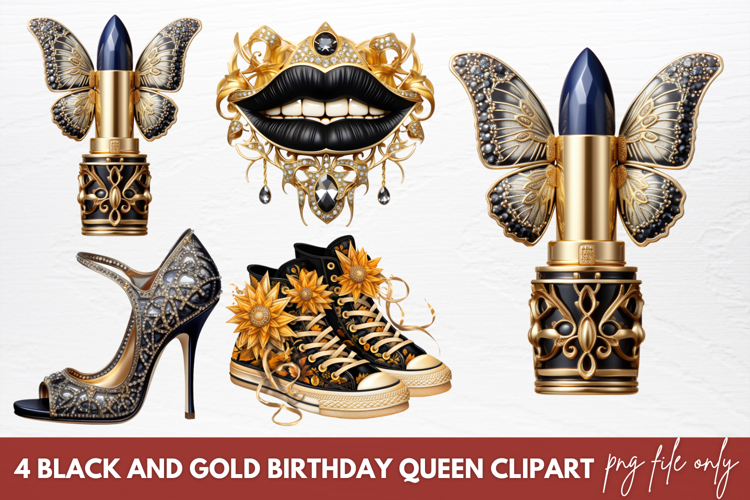 Black And Gold Birthday Queen Clipart