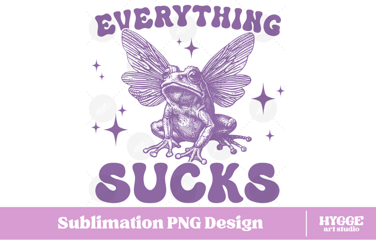 Everything Sucks Vintage Funny Sarcastic Coquette Frog PNG