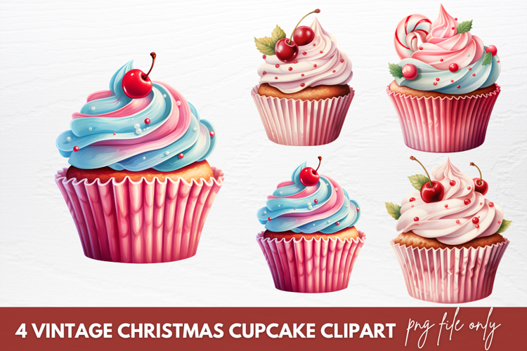 Vintage Christmas Cupcake Clipart Sublimation