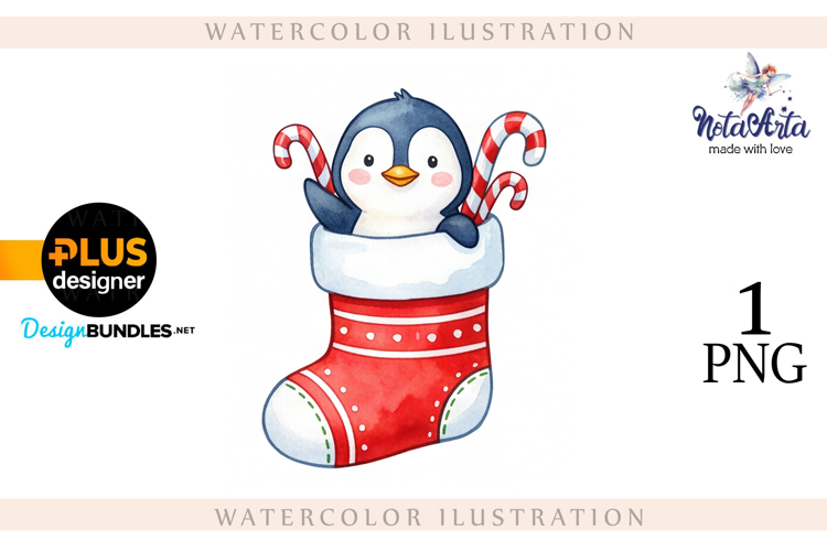 Christmas Penguins in Watercolor Style