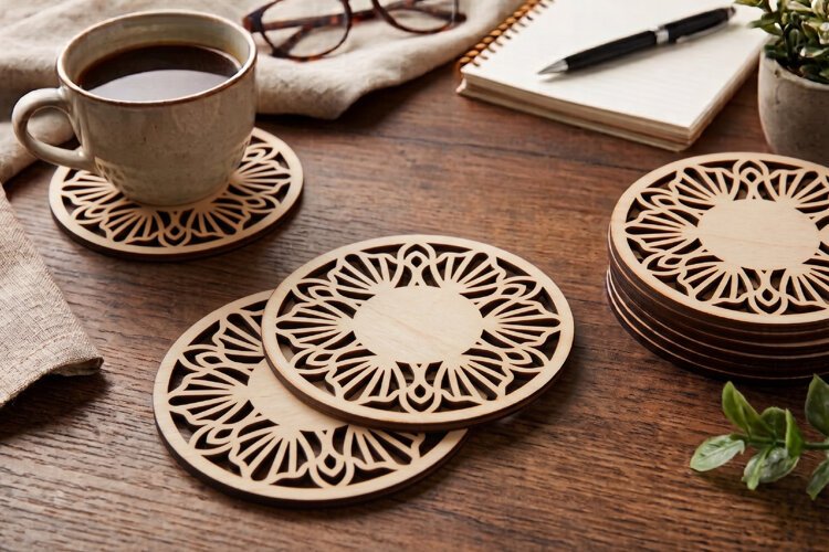 Round Monogram Coaster SVG - Laser Cut Blank Ornament File example image 1