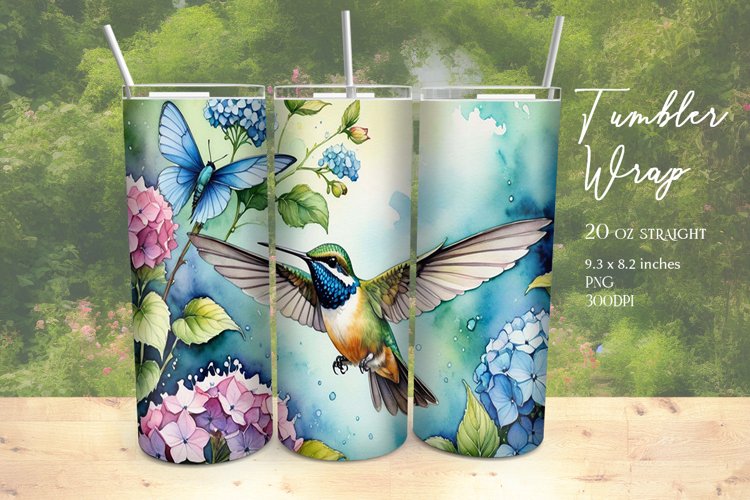 Watercolor Hummingbird Tumbler Wrap Sublimation example image 1