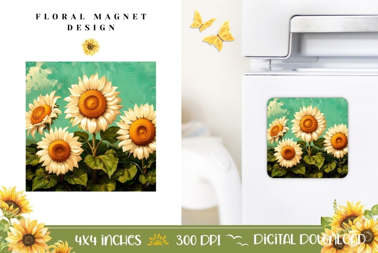 Floral Magnet Sublimation, Cartoon Sunflowers Magnet Print