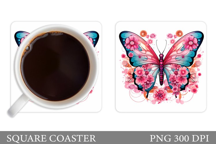 Butterfly Coaster Design. Floral Coaster Sublimation example image 1