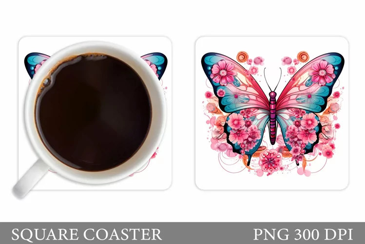 Butterfly Coaster Design. Floral Coaster Sublimation
