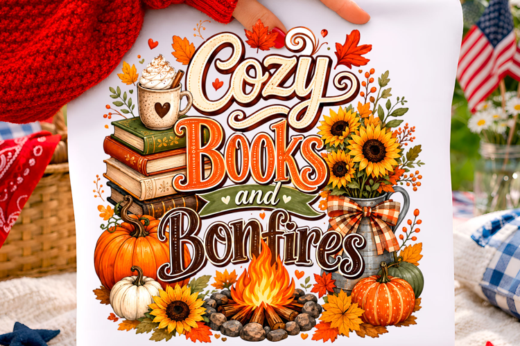Cozy Books and Bonfires Fall PNG