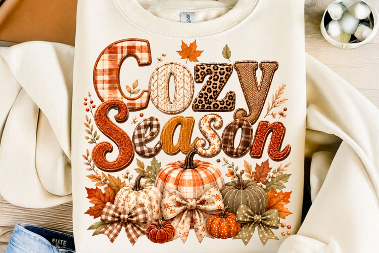 Cozy Season Patchwork Pumpkin Fall PNG
