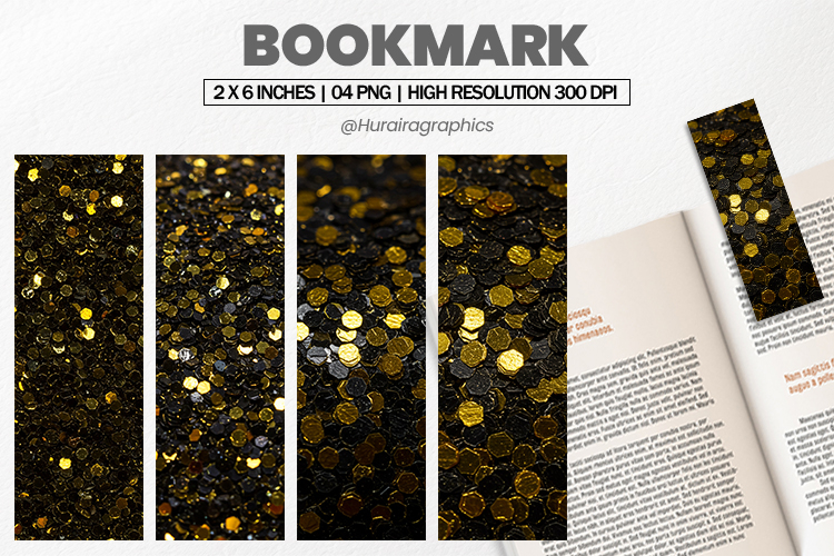 Black Gold Glitter Bookmark PNG, Bookmark Sublimation
