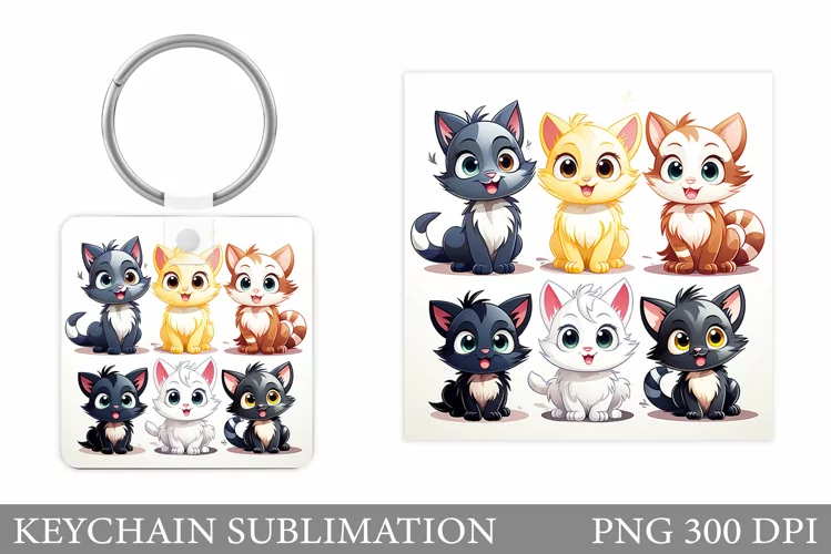 Cute Cat Keychain Design. Funny Cat Keychain Sublimation
