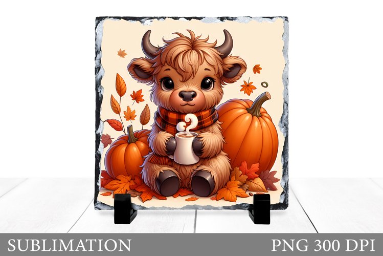 Fall Cow Sublimation. Fall Cow Slate Sublimation example image 1