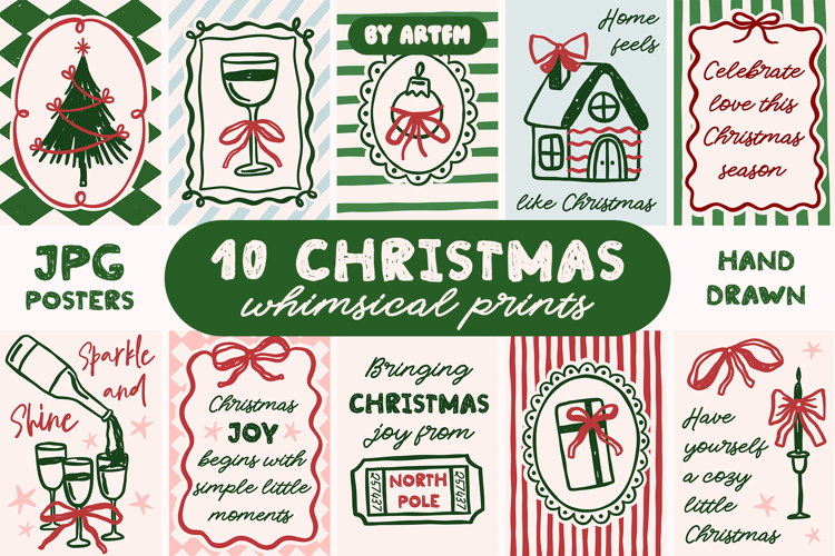 10 Whimsical Christmas Wall Art Bundle | Holiday Prints JPG