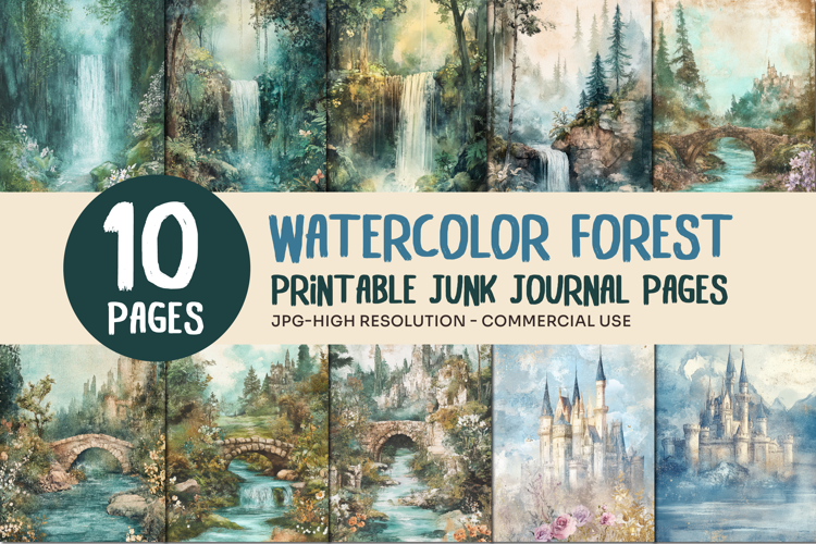 Watercolor Forest Junk Journal Pages
