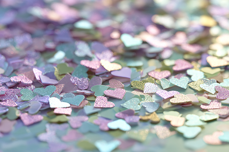 Heart-shaped confetti in pastel shades of pink & purple