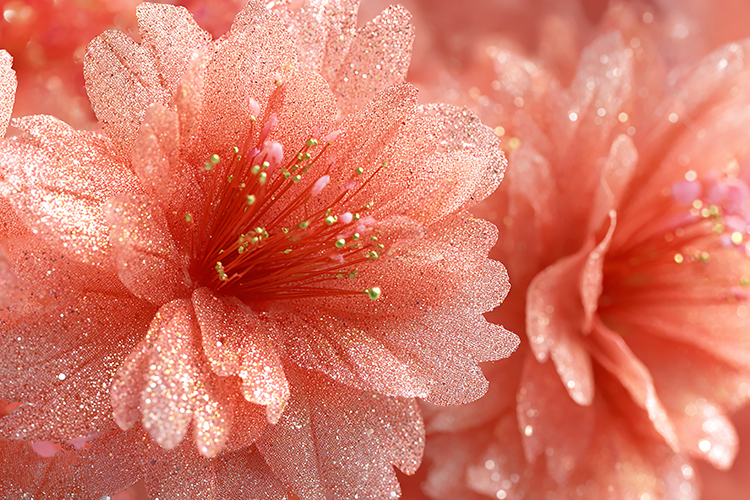 Pink flowers with sparkling water droplets on their petal