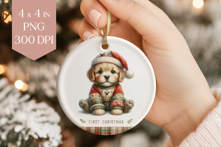 Cute Baby Puppy Christmas Ornament Sublimation PNG
