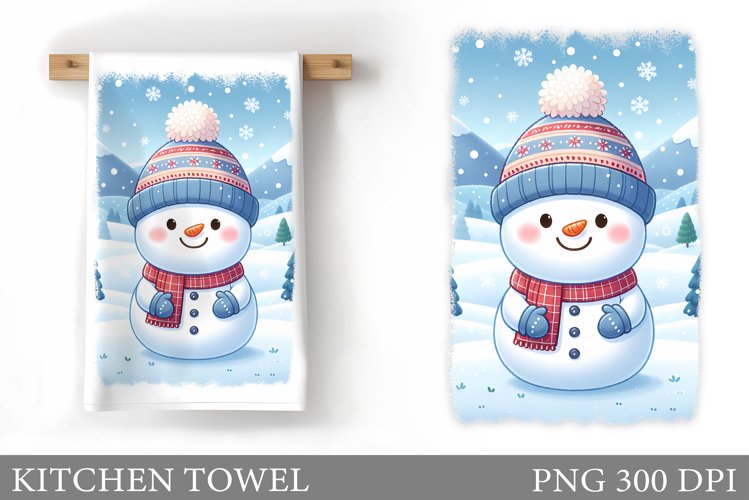 Snowman Kitchen Towel Design. Christmas Kitchen Towel