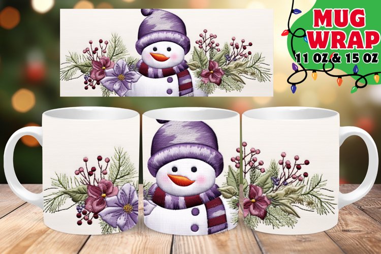 Winter Snowman 3D Embroidered Radiance 11oz Mug Wrap