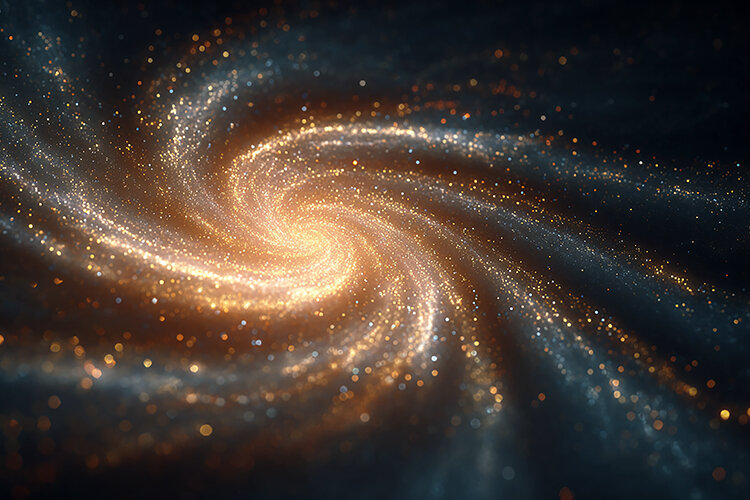 Spiral galaxy with vibrant orange & white hues in deep space