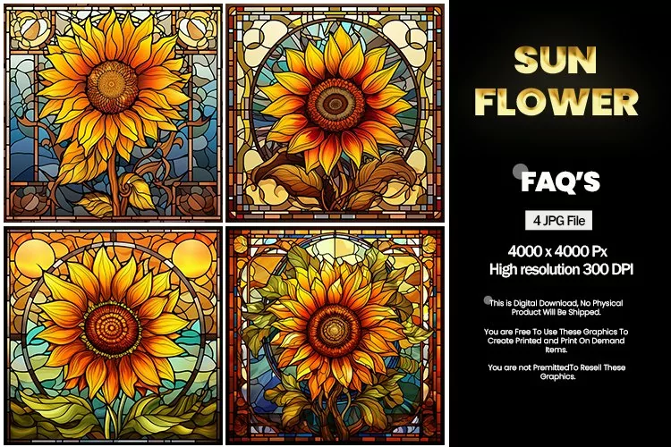 Stained Glass Sunflower Square Coaster - 04 Variations