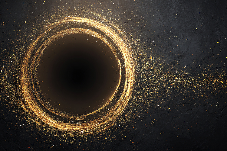 A black hole in space with golden accretion disk