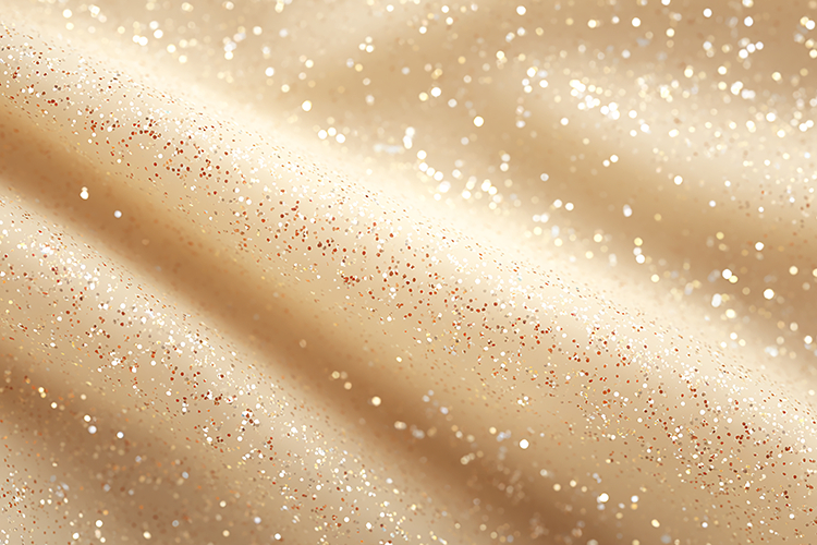 A beige fabric with glittering sparkles and a smooth texture