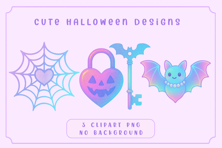 Cute Halloween Clipart PNG |Halloween Bat, Spider Web, Key