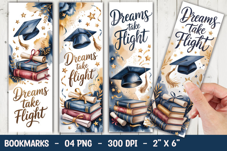 Dreams Take Flight Watercolor Gradution Cap Bookmark Sublima example image 1