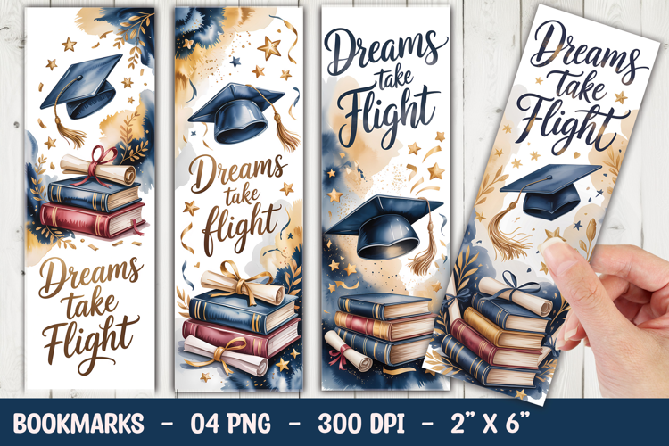 Dreams Take Flight Watercolor Gradution Cap Bookmark Sublima