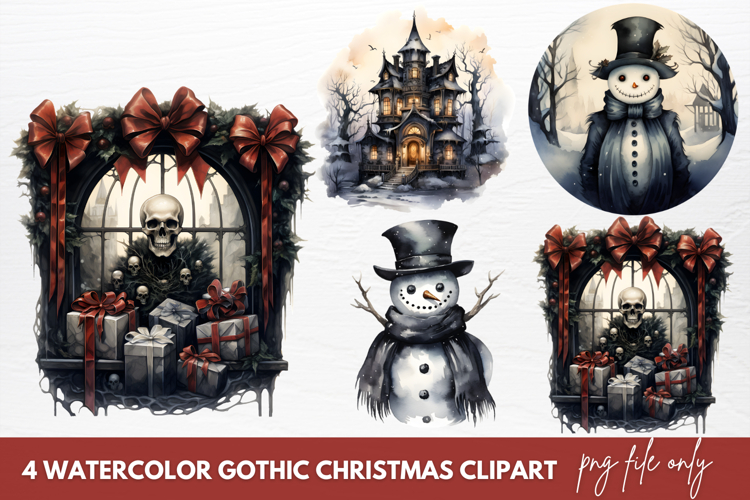 Watercolor Gothic Christmas Clipart Sublimation