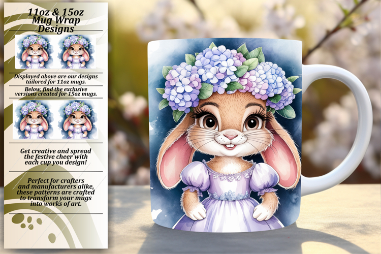 Stylish 15oz Mug Wrap Png Artwork , Cute Bunny