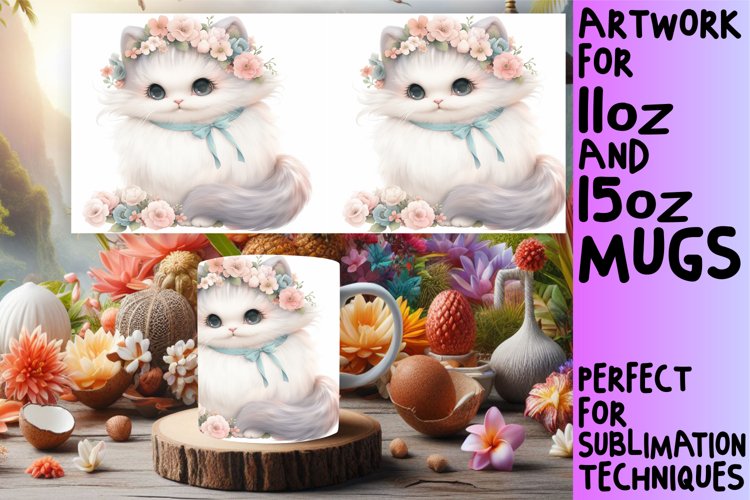 Whimsical Cat Watercolor Mug Wrap - Spring Design