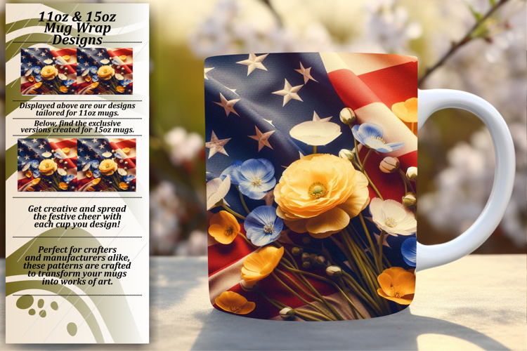 Inspirational 11oz Mug Wrap Png Artwork , USA Flag