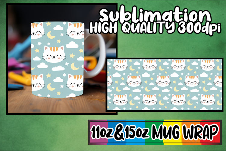 Unique sunsets 11oz 15oz sublimation wrap, Funny Cat