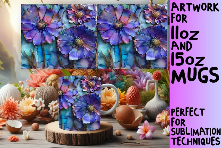 Whimsical Flower Pattern Mug Wrap: 3D Sublimation