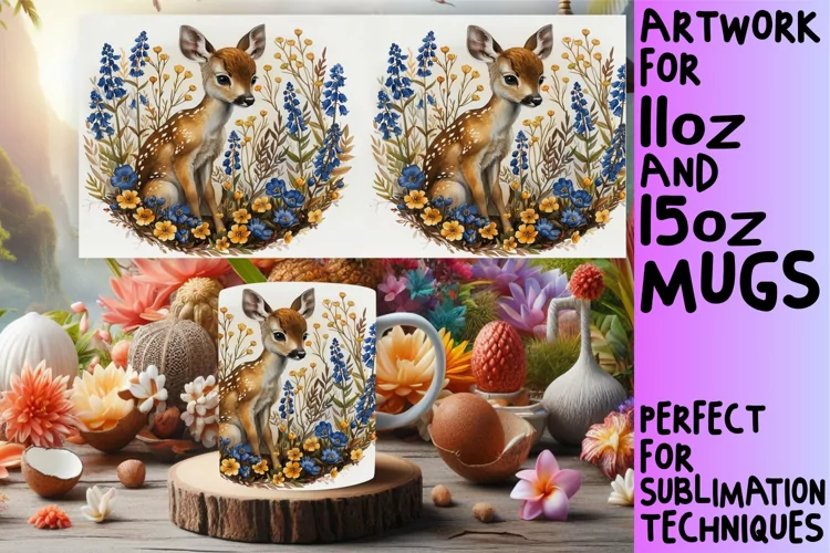 Spring-Themed Deer Watercolor Mug Wrap