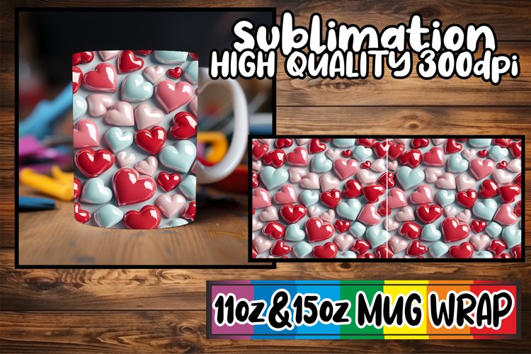 Love-themed 3D Heart Pattern Mug Wrap - Sublimation