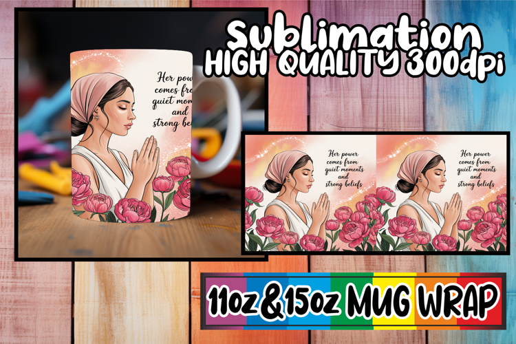 Luminous vibes sublimation mug wrap, Praying Woman