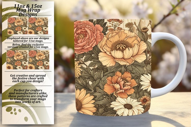 Floral Retro Mug Wrap Sublimation