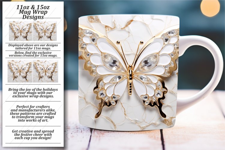 Enchanting Butterflies in 3D: Glossy Mug Wrap 11oz 15oz example image 1