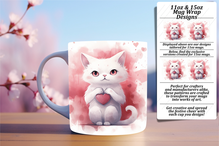 Fashionable 11oz Mug Wrap Png , Cute Cat