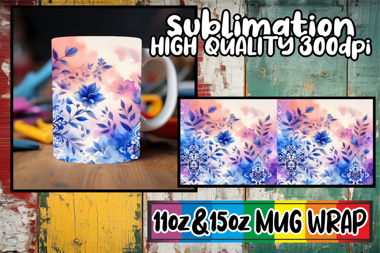 Timeless beauty 11oz 15oz mug wrap, Watercolor Pattern