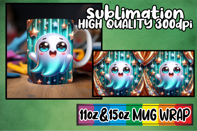 Whimsical nights sublimation print wrap, 3D Cute Ghost