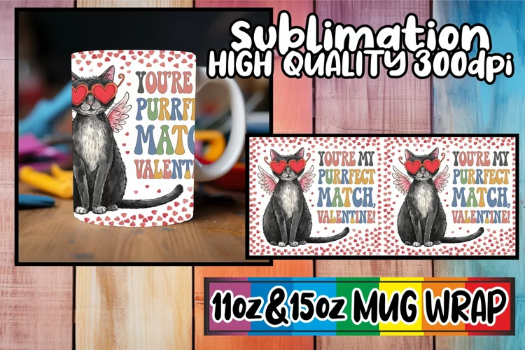 Radiant love 11oz 15oz sublimation wrap, Valentines Cat
