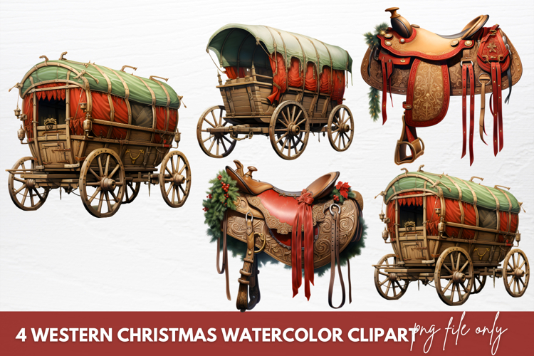 Western Christmas Watercolor Clipart Sublimation